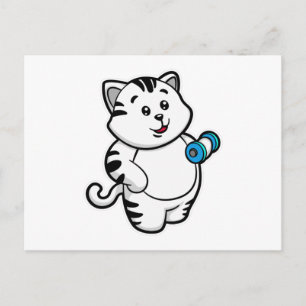 Katze beim Bizepstraining mit Kurzhantel Postkarte