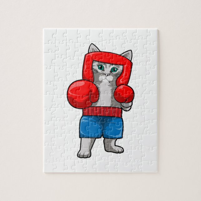 Katze beim Boxen mit Boxhandschuhen (Vertikal)