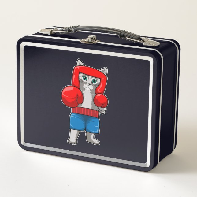 Katze beim Boxen mit Boxhandschuhen (Vorderseite)