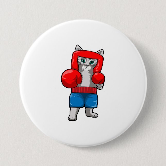 Katze beim Boxen mit Boxhandschuhen Button (Vorderseite)