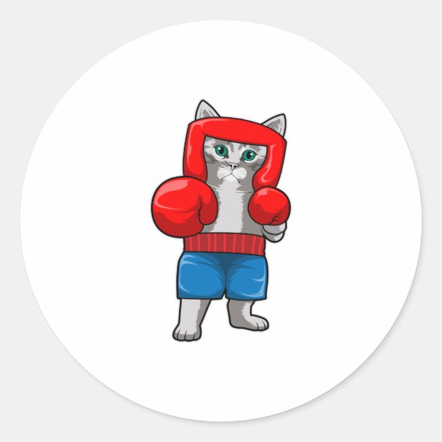 Katze beim Boxen mit Boxhandschuhen Runder Aufkleber (Vorderseite)