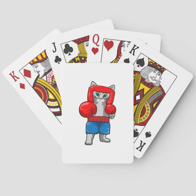 Katze beim Boxen mit Boxhandschuhen Spielkarten (Rückseite)