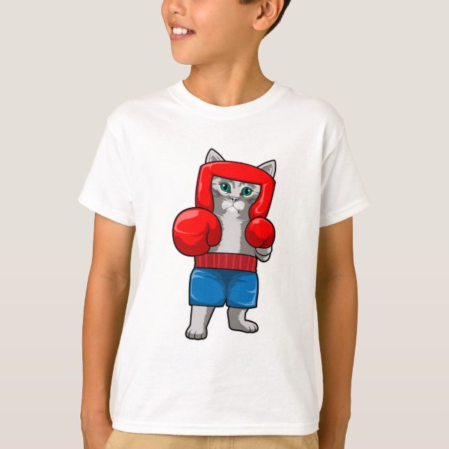 Katze beim Boxen mit Boxhandschuhen T-Shirt (Vorderseite)