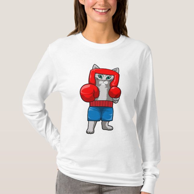 Katze beim Boxen mit Boxhandschuhen T-Shirt (Vorderseite)