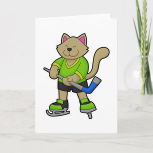 Katze beim Eishockey mit Eishockeyschläger Karte