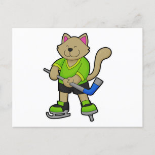 Katze beim Eishockey mit Eishockeyschläger Postkarte