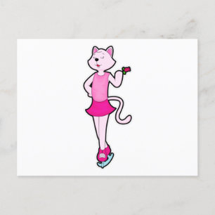 Katze beim Eislaufen mit Blume Postkarte