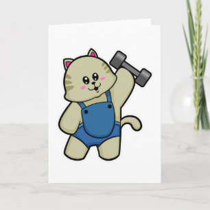 Katze beim Fitness mit Hantel Karte