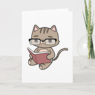 Katze beim Lesen mit Buch Karte
