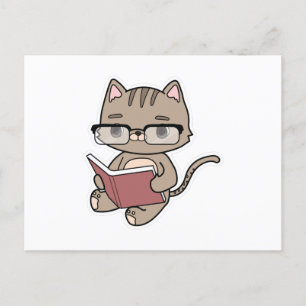 Katze beim Lesen mit Buch Postkarte