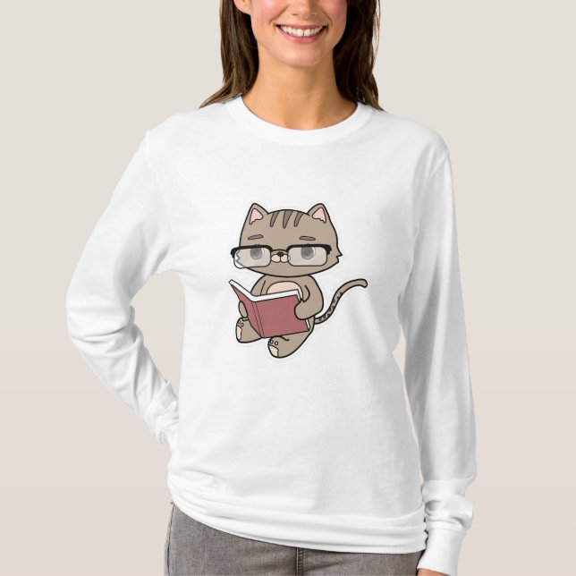 Katze beim Lesen mit Buch T-Shirt (Vorderseite)