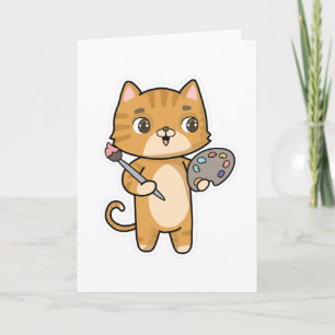 Katze beim Malen mit Farbe und Pinsel Karte