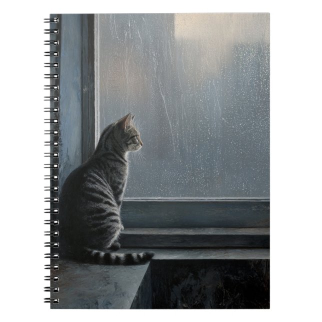 Katze beim Rainy-Window-Notebook Notizblock (Vorderseite)