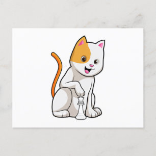 Katze beim Schachspiel mit Schachfigur Bauer Postkarte