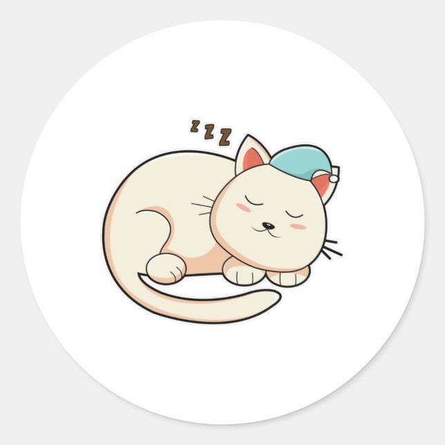 Katze beim Schlafen mit Nachtkappe Runder Aufkleber (Vorderseite)