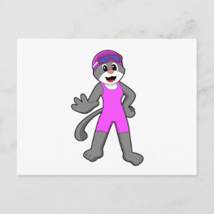 Katze beim Schwimmen mit Badeanzug Postkarte