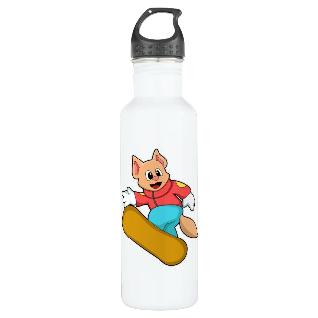 Katze beim Snowboard Sports Edelstahlflasche (Vorderseite)