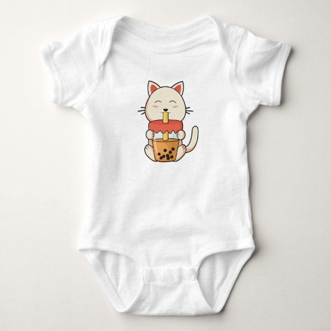 Katze beim Trinken mit Stroh Baby Strampler (Vorderseite)