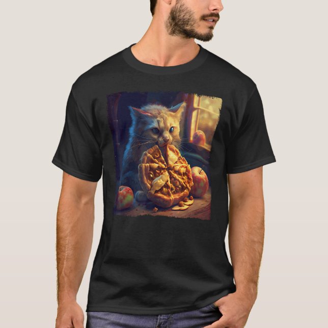 Katze beißt Apfelkuchen T-Shirt (Vorderseite)
