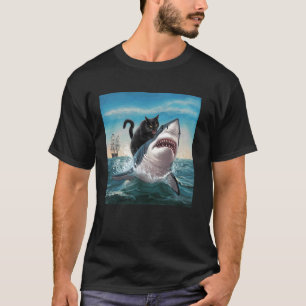 Katze beißt Hai Humorvoll Spielerei Männer Frauen T-Shirt