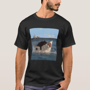 Katze beißt Hai Lustige Kunst und Katzenliebhaber T-Shirt