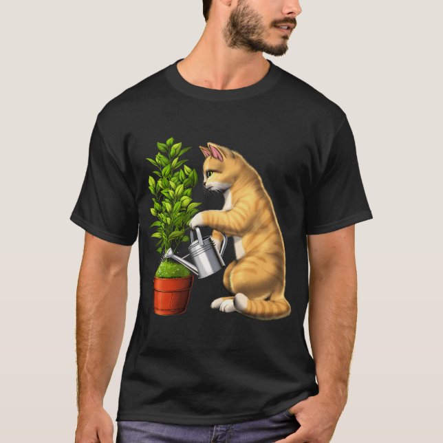 Katze bewässert Pflanzen T-Shirt (Vorderseite)
