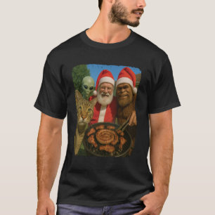 Katze Bigfoot Alien Santa Braai BBQ Weihnachten Se T-Shirt