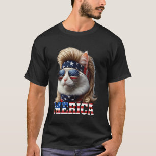 Katze Blonde Mullet Perücke 4. Juli Amerikanische T-Shirt