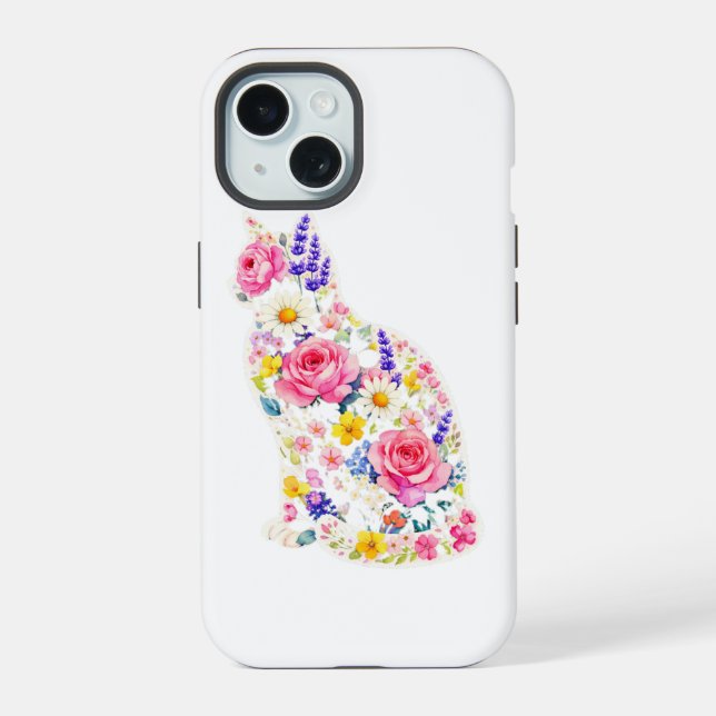 Katze & Blumen iphon  iPhone 15 Hülle (Rückseite)