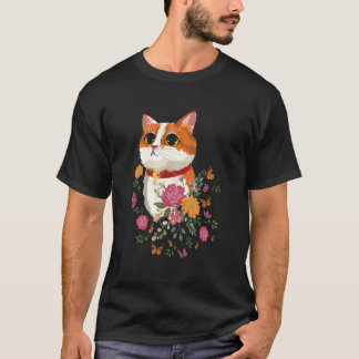 Katze Blumen Schmetterlinge Katze T-Shirt