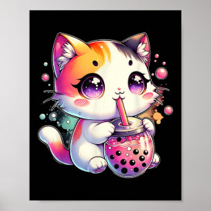Katze Boba Tee Anime Japanisch Kawaii Neko Bubble  Poster