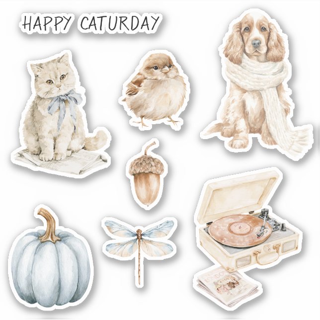 Katze Bogen Caturday Vogel Hund Aufkleber (Vorderseite)
