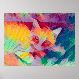 Katze Boho Gelb Farbige Hippie Pop Art Poster