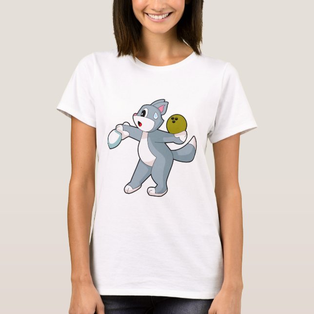 Katze Bowling Bowlingkugel Bowlingnadel T-Shirt (Vorderseite)