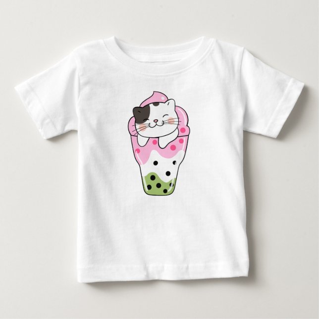 Katze Bubble Tea Baby T-shirt (Vorderseite)