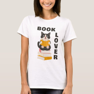 Katze Buchliebhaber Zurück zur Schule Süße Cartoon T-Shirt