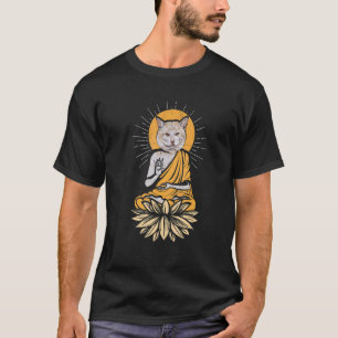 Katze Buddha Sonne Meditation Buddhismus Indien T-Shirt