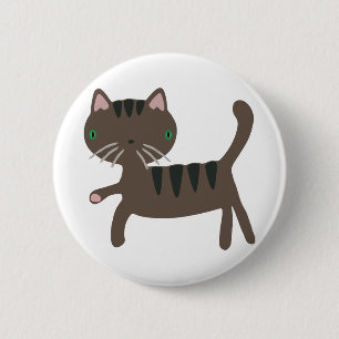 Katze Cartoon Funny Brown Streifen Säugetiere Haus Button