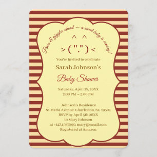 Katze Creme Burgunder Streifen Baby Shower  Einladung