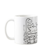 Katze Dame mit ihren Katzen auf einer Bank