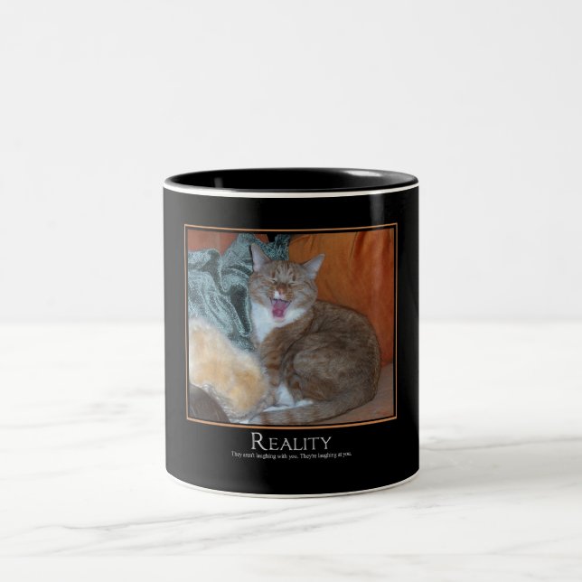 Katze Demotivator Zweifarbige Tasse (Mittel)