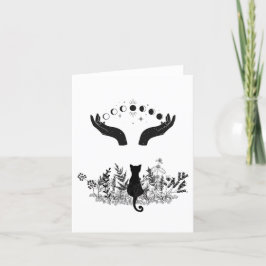 Katze der Vintagen Himmelsmondphasen Feiertagskarte