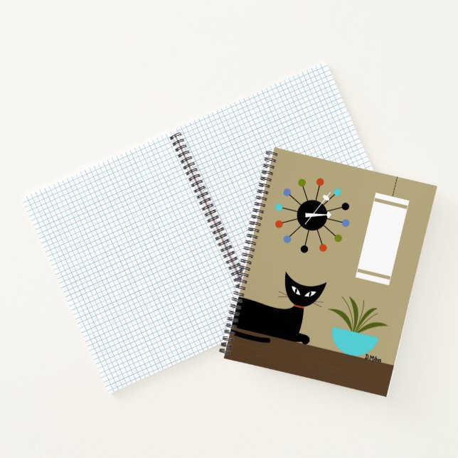 Katze des Mitteljahrhunderts mit Ball Cat Notizbuch (Innenseite)