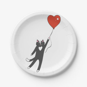 Katze, die an einen Ballon schwebt - Rückenfarbe Pappteller