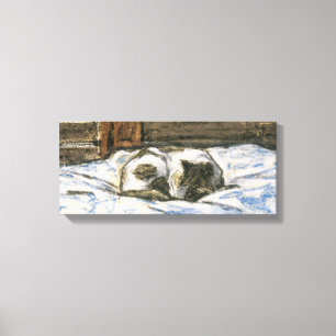Katze, die auf einem Bett durch Claude Monet Leinwanddruck