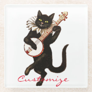 Katze, die Banjo Thunder_Cove spielt Glasuntersetzer