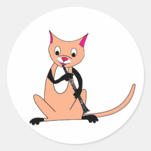 Katze, die den Clarinet spielt Runder Aufkleber