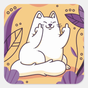 Katze, die den Finger gibt Quadratischer Aufkleber