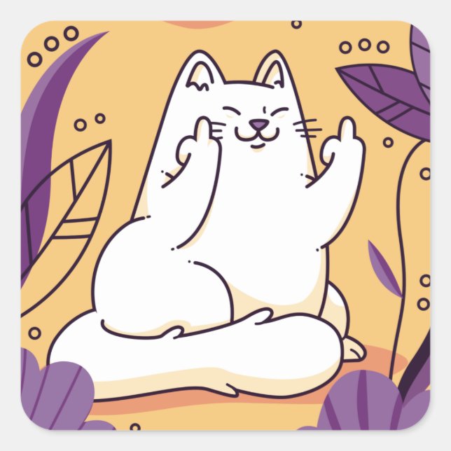 Katze, die den Finger gibt Quadratischer Aufkleber (Vorderseite)