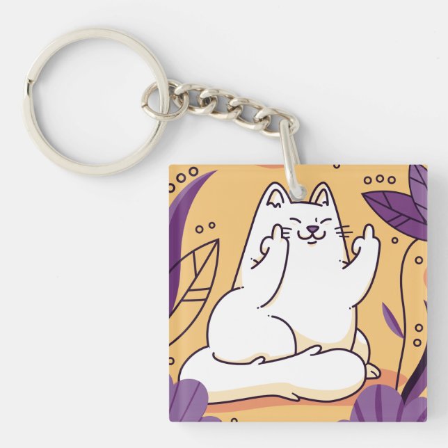 Katze, die den Finger gibt Schlüsselanhänger (Vorderseite)
